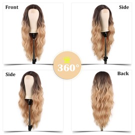 Ulzzviy Long Ombre Blonde Wavy Wig for Women Synthetic Curly Hair Wigs 24 Inch Middle Part Heat Resistant Fibre for Daily Party Use