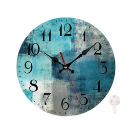 WWOOPLL Round Wall Clock Silent Non-Ticking Clock 10 Inch/25 CM, Turquoise and Grey Abstract Art Painting Home Decor for Living Room, Bathroom, Bedroom, Kitchen, Office and School