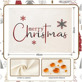 YCOLL Christmas Place Mats, Set of 4, Christmas Decoration, Table Placemats, Washable Place Mats, Red Christmas Coasters for Indoor and Outdoor Dining Room, Party Decoration, 30 x 45 cm