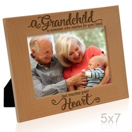 KATE POSH Grandparents Picture Frame with Message A Grandchild is Someone Who Reaches For Your Hand But Touches Your Heart, 4x6 and 5x7 Photo Display, Sentimental Gift for Grandma and Grandpa, Grandparent's Day (5x7-Horizontal)