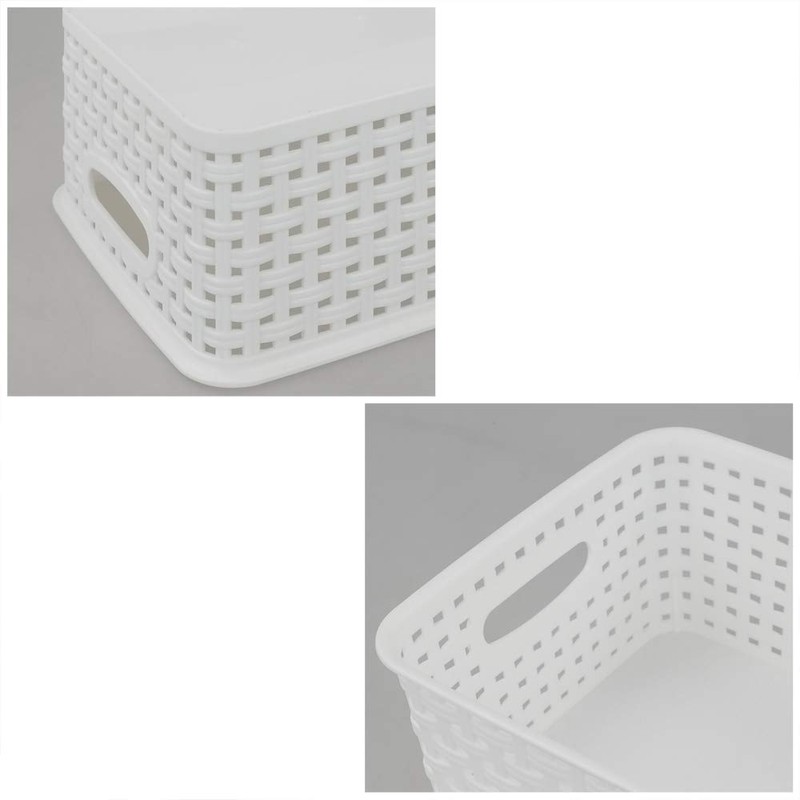 Bringer Set of 6 Plastic Storage Baskets, White Weave Storage