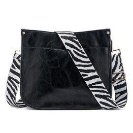 ZOUIQSS Women's Crossbody Bags Leather Shoulder Bag Women Hobo Handbag with Zip Shoulder Bag with Adjustable Strap, Black (5 cm)zebra3