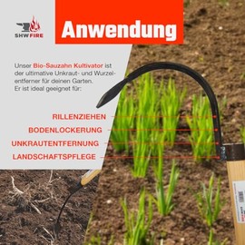 SHW-FIRE | Organic Cultivator 135 cm with Forged Sautooth Robust Special Steel, Ergonomic Ash Wood Handle, Ideal for Raised Beds and Closely Planted Gardens | Made in Germany