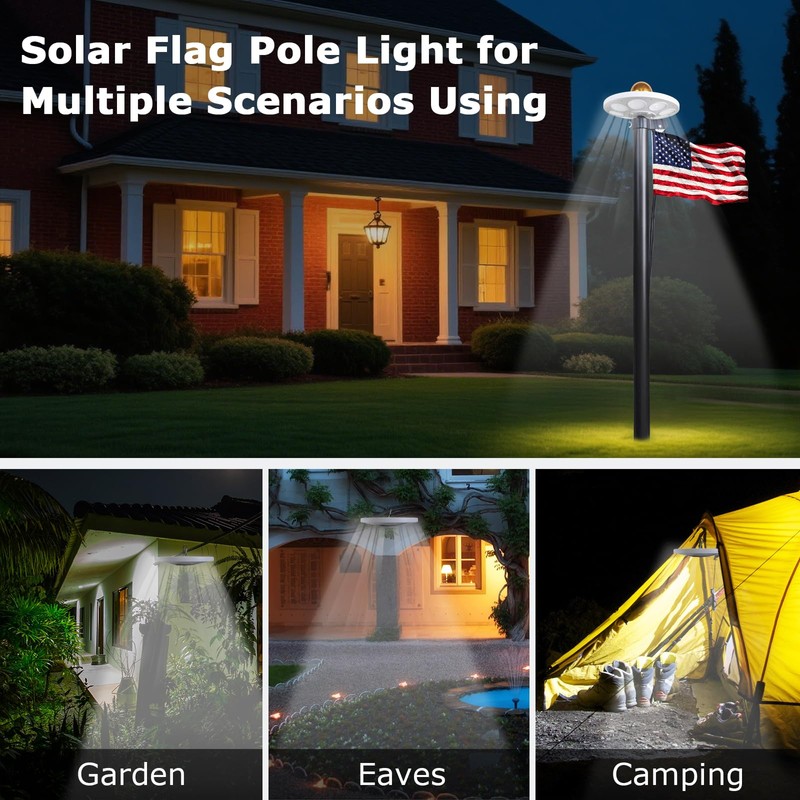 PHITRIC Flag Pole Light Solar Powered, 136 LED Flag Pole