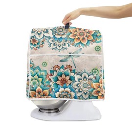 Wiryuouvt Dragonfly Mandara Kitchen Stand Mixer Cover - Dust Proof Protector - Compatible with 4.5-5 Quarts Mixer - Waterproof - Brushed Fabric, Black Elastic Fabric