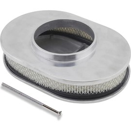 WINNEWFUTURE 12"x 3" Oval Full Finned polishe Aluminum Air Cleaner Assembly Compatible with Classic Chevy Ford Hot Rod