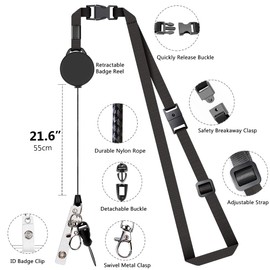 Leather Badge Holder and Adjustable Retractable Lanyards, Quick Release Buckle and Safety Breakaway Lanyards with Swivel Metal Clasp for Offices, Staff, Students, Employees, NavyBlue