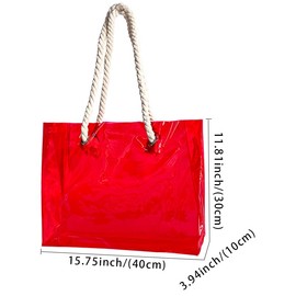 TotePrint red plastic PVC waterproof hemp rope portable shopping bag with large capacity, unisex, suitable for travel, holiday gift bags and workplaces (red -1 PCS).