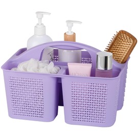 UUJOLY Plastic Portable Shower Caddy Basket Bucket, Cleaning Shower Basket with Handle Compartments Storage Basket Organizer for Bathroom Kitchen College Dorm Sink, Purple
