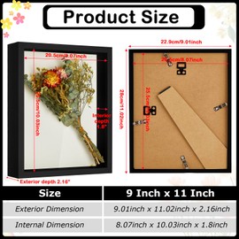 Tuanse 12 Pcs Shadow Box Bulk Display Case Plastic Shadow Box Picture Frame for Photos Flower Wedding Bouquets Pet Memorial Graduation Object Butterfly Tickets Wall Tabletop(11 x 9 Inch, Black)