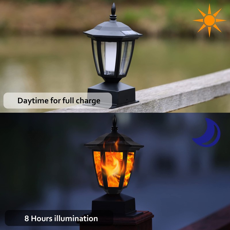 Dynaming Solar Flame Post Lights Outdoor, Solar Powered Lamps Fence