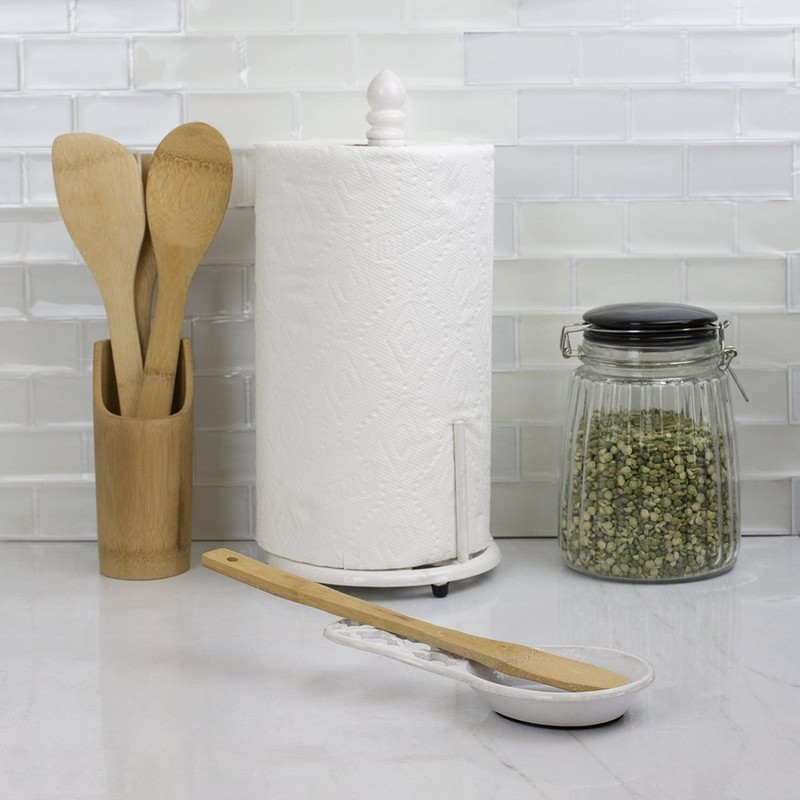 Home Basics Lattice Collection Cast Iron Spoon Rest (White)