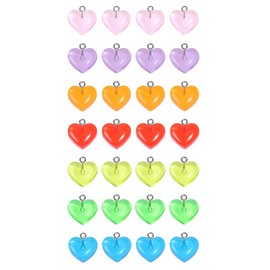 Tupalizy Heart Charms Resin Heart Shaped Pendant Beads Dangles for Jewelry Making Bracelets Necklaces Earrings Keychains DIY Crafts Accessories Christmas Party Gifts, 7 Colors, 28PCS