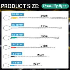 Yaocom 6 Pcs Cable Puller Socks 4-25 mm Cable Pulling Sock Grip Kit Eye Mesh Wire Grip Cable Puller Wire Mesh Cable Grip Galvanized Steel Wire Pulling Tools for Light and Heavy Cables