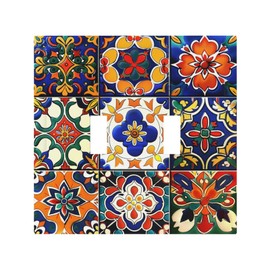 Ihsourgnitnem Decorative Switch Plates Floral Ceramic Tile Stone Bricks Mexican Talavera 2 Gang Double Toggle Outlet Light Switch Cover Wall Plate Electrical Faceplate For Farmhouse Cabin Decor