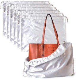 PlasMaller Dust Cover Storage Bags Silk Cloth with Drawstring Pouch For Handbags Purses Pocketbooks Shoes Boots Set of 6, White (23.6 x 19.6 in)