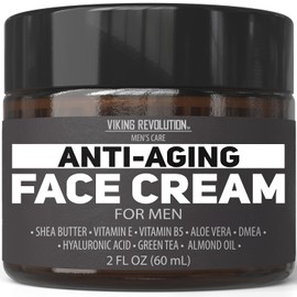 Viking Revolution Crema facial antienvejecimiento para hombres - Crema hidratante facial para hombres con ácido hialurónico, aloe vera, vitamina E - Crema antiarrugas para hombres con vitamina B5,