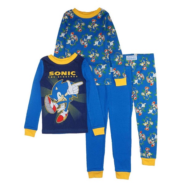 Sonic The Hedgehog Boys' 4 Piece Cotton Pajama, L/S Blue, 6