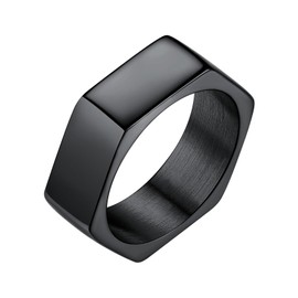Black Geometric Ring for Men Hexagon Finger Rings Statement Jewelry