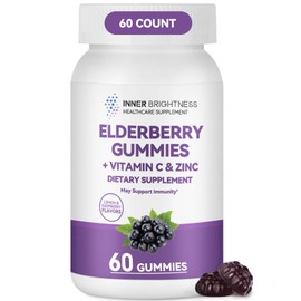 Inner Brightness Elderberry Gummies with Vitamin C & Zinc – Immune Support Supplement for Adults – Sambucus Black Elderberry 50mg per Gummy – Lemon & Raspberry Flavor – 60 Count – Non-GMO, Gluten Free