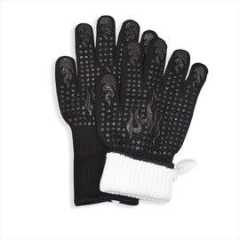 POOST Guante Cocina, 2pcs Resistente a Altas Temperaturas BBQ Anti-Hot Guante, 800°C/1472℉, Guantes para Horno, Ignífugo Guantes de Aislamiento para Hornear Barbacoa Guantes con Silicona (Negro)