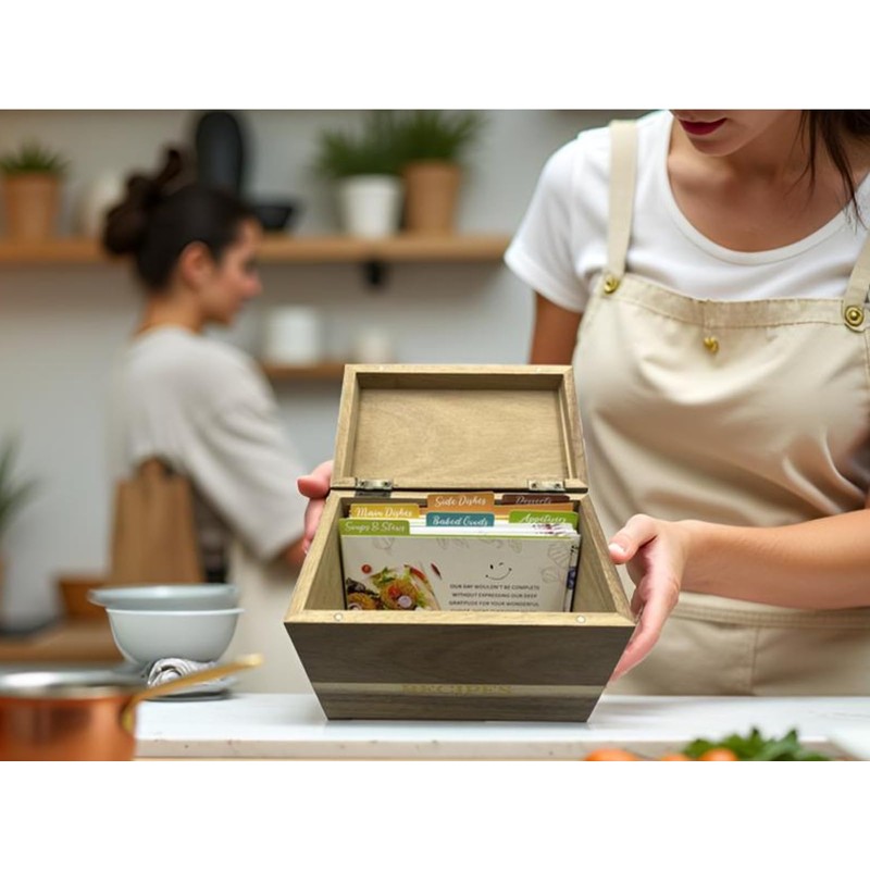 CHOUYUHE Acacia Wood Recipe Box Set - 100 4x6 Recipe