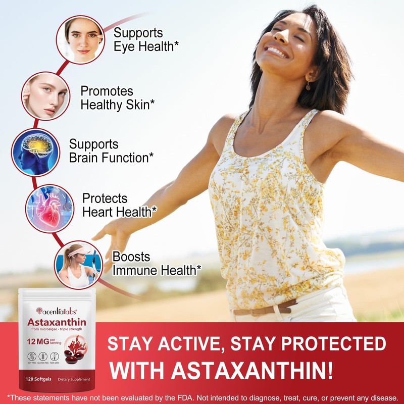 ZIXBMHYJ Astaxanthin 12mg, Natural Astaxanthin Supplement, Supports Eye, Skin, Joint,