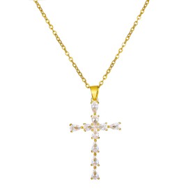 YienDoo Crystal Cross Necklace Choker Gothic Pave Rhinestone Cross Crucifix Pendant Necklace Gold Tone Religious Cross Pendant Necklace Charm Jewellery for Women and Girls