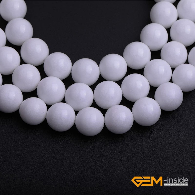 GEM-Inside 14mm White Color Jade Gemstone Beads for Jewelry Making