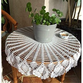 BMIDRUT 90cm White Vintage Crochet Lace Doilies Crochet Tablecloths Round Handmade Cotton Table Cover Table Topper Wedding Home Party Decor (White)