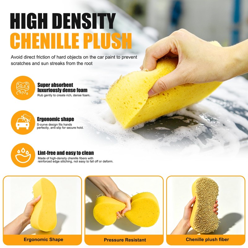 2 Pack Large Plush Car Sponge for Washing, Jumbo Sponge,