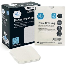MED PRIDE Foam Dressings for Wounds 4x4in Sterile Non-Adhesive Pads Highly Absorbent Waterproof Medical Foam Padding (10 Count (Pack of 1))