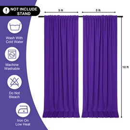 DWCN 10x10 FT Backdrop Curtains for Parties, Photography Backdrop Drapes with Rod Pockets for Wedding Decorations Stage Birthday Family Gatherings, 2 Panels 5ft x 10ft, Purple