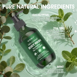 VOERUY Eucalyptus & Tea Tree Oil Deodorizing Body Wash for Men & Women - 24 Hour Odor Control Shower Gel, Nourish & Sooth Dry, Itchy Skin, Natural Odor Control with Coconut Oil, Sulfate & Paraben-Free