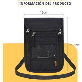 Mythya Carteras para Pasaporte, Cartera de Cuello con Bloqueo RFID, Bolsa de Viaje Multifunción con Cuello para Pasaporte (Negro)