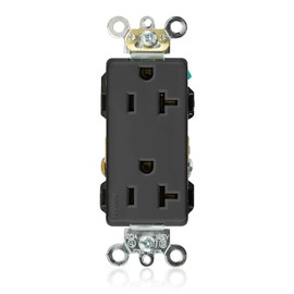 Leviton 16362-E 20 Amp, 125 Volt, Decora Plus Duplex Receptacle, Straight Blade, Industrial Grade, Self Grounding, Black