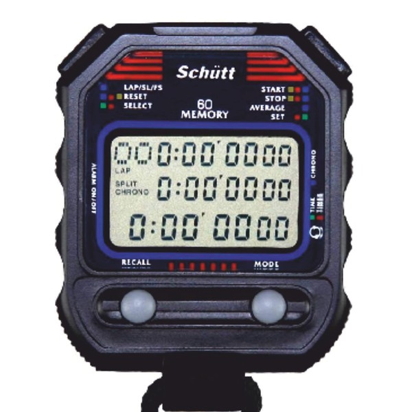 Schütt Stoppuhr PC-90 (60 Memory Speicher | Uhrzeit & Datum | Dualtimer) - Digital Profi Stoppuhr mit Druckpunktmechanik | spritzwasserfest |Trainer