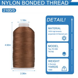 AMOHilos Heavy Duty Bonded Nylon 66 Sewing Thread 210D/3 T70#69 1500 Yards for Canvas Furniture Upholstery Leather Goods Automotive Leather Footwear Outdoors(4107,210D/3)