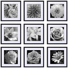 eletecpro 20x20 Picture Frames Set of 9 Classic Gallery Wall Frame Set, Displays 16x16 or 20x20 without Mat, Black Picture Frames Collage Wall Decor, Big Frames for Home Decor