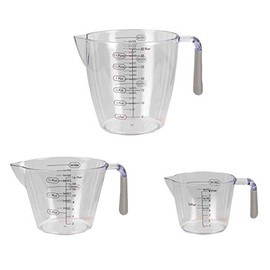 Home Basics 3 Piece Plastic Measuring Cup Set with Rubber Grip Handles, Clear