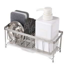 Sponge Holder for Kitchen Sink, Kitchen Sink Cocina Organizer and Storage Dish Soap Sponge Caddy for Counter (Silver)