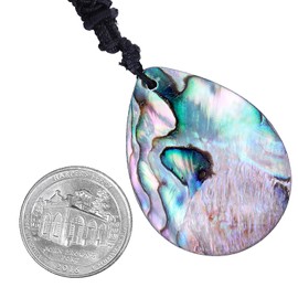 TUMBEELLUWA Adjustable Teardrop Abalone Necklace for Women and Men Sea Shell Pendant with 18.11”-25.2” Cord