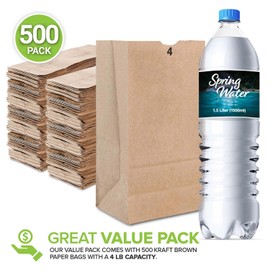Stock Your Home 4 Lb Kraft Brown Paper Lunch Bags (500 Count) - Bulk Disposable Lunch Sacks, Small Size Blank Bag for Kids, Good for a Snack, Sandwich, Grocery Food, and Arts & Crafts Projects