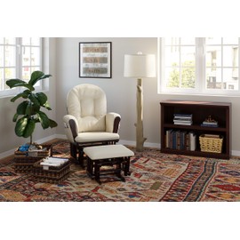 Storkcraft Premium Hoop Glider and Ottoman (Espresso Base, Beige Cushion) – Padded Cushions with Storage Pocket, Smooth Rocking Motion, Easy to Assemble, Solid Hardwood Base