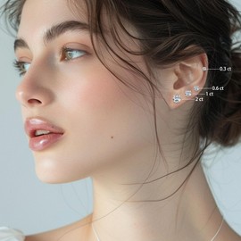 LAVUMO Moissanite Earrings Silver 925 14K Gold/White Gold Plated, 0.3 Carat - 2 ct Round Cut Moissanite Stud Earrings, VVS1 D Colour Brilliant Hypoallergenic Jewellery Gift for Men and Women, Sterling