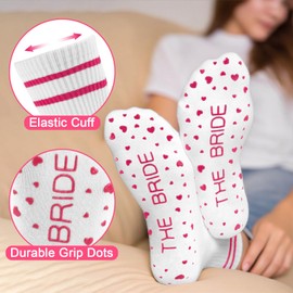 Non Slip Bride Socks with Grips, Something Blue Gift for Wedding | Anti Skid Wedding Socks for Bride To Be, Bridal Shower, Bridesmaid Gift, Bachelorette Party Favor, Honeymoon Essentials (Pink White)