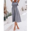 Miessial Womens Summer Linen Midi Dress Elegant Square Neck Smocked
