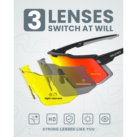 Excoutsty Polarized Sports Sunglasses for Men Women,UV400 Windproof Baseball Cycling Sunglasses with 3 Interchangeable Lenses (Black Red)