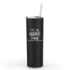 MIP Brand 20 oz Skinny Tall Tumbler Stainless Steel Vacuum Insulated Travel Mug With Straw It's An Anime Thing (Black)
