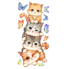 2pcs Cute Cartoon Cat & Butterfly Vinyl Car Decal 3.74"x7.87", Playful Animal Stickers for Car, Window, Laptop, Whimsical Pet Decor |#TM30